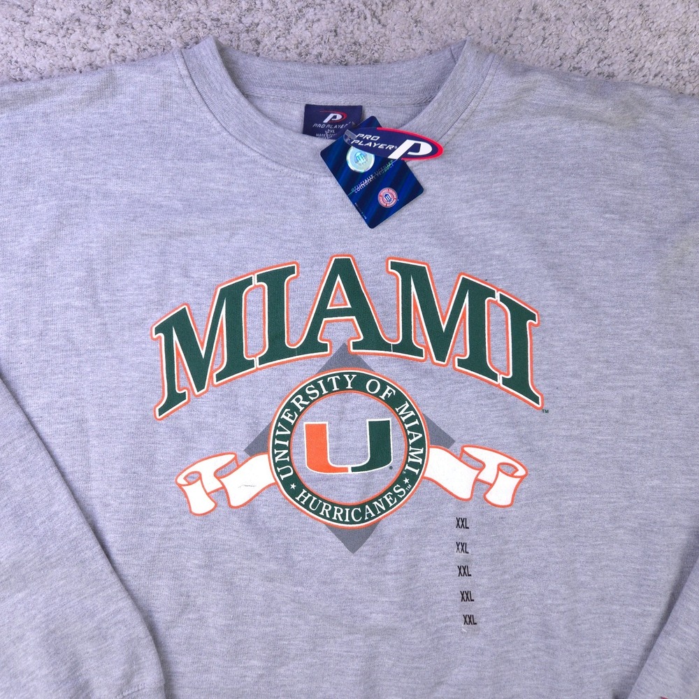 VTG Miami Hurricanes Sweatshirt Mens XXL Deadstock Pro Player Crew Neck Pullover